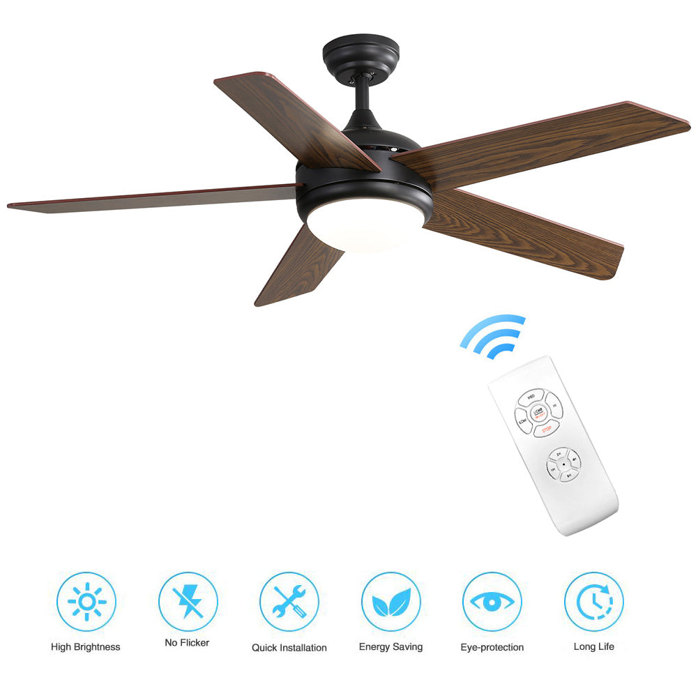 Modern Ceiling Fan Light With Remote, Natural Wood Blades, Led Lighting & Sleep Timer | 5 Blades