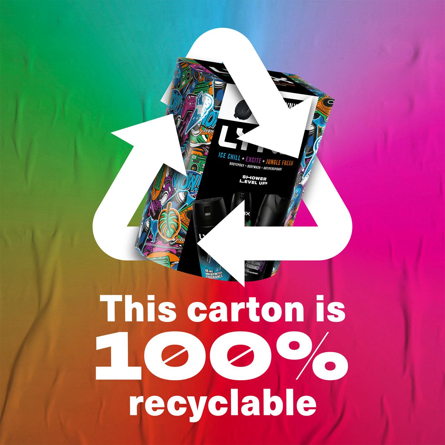 Shower Level Up Ice Chill, Excite,jungle Fresh Gift Set W/ Shower Tool, 4pk