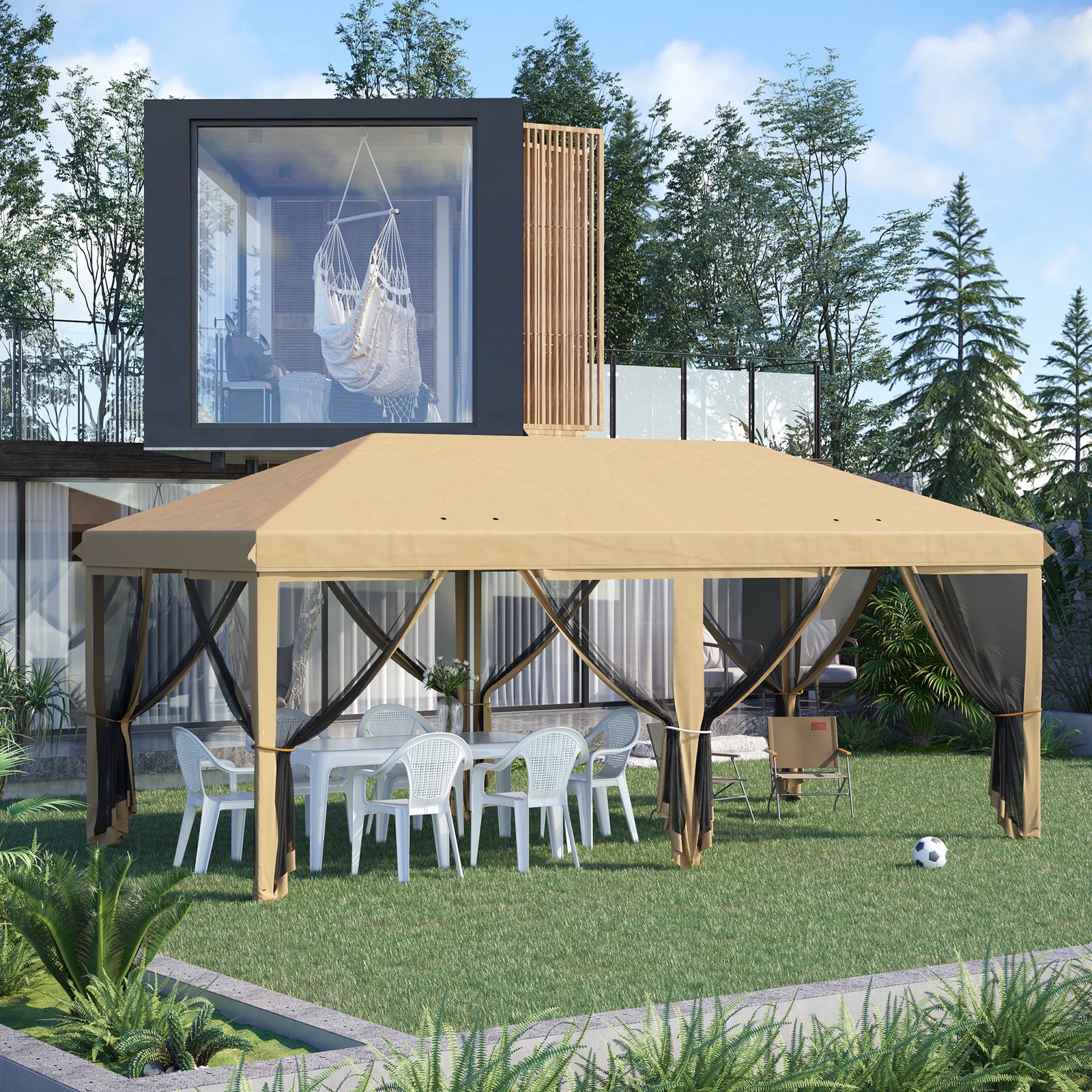 6 X 3m Pop Up Party Tent Canopy With 6 Removable Sidewalls | Beige