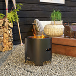 Fire Pit, Round Metal Bonfire Stove W/ Poker