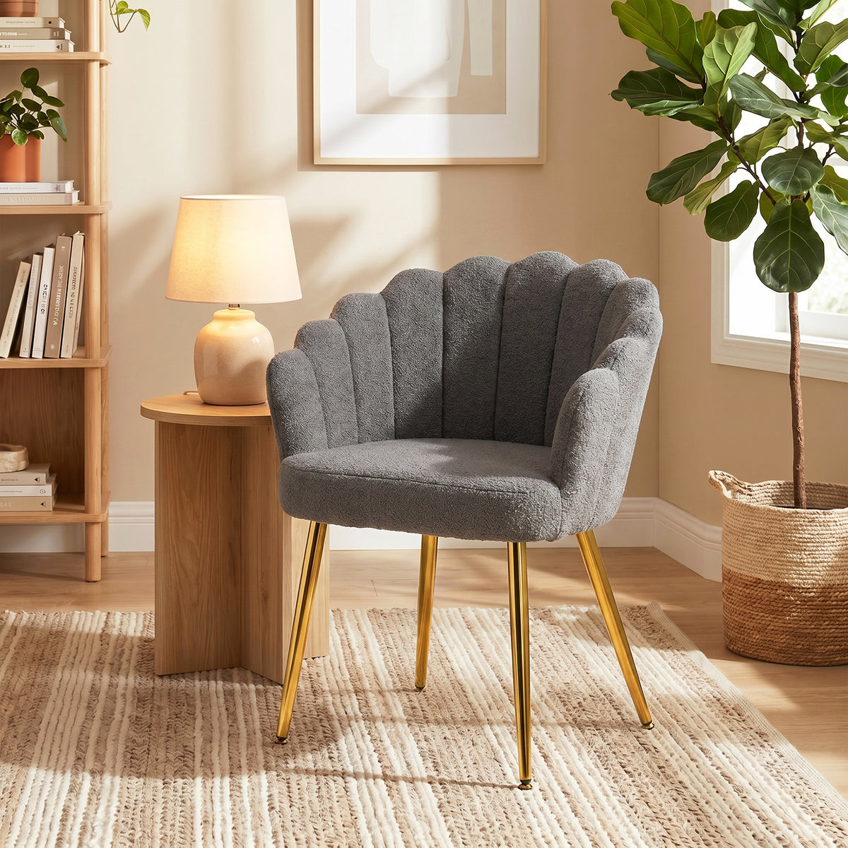 HOMCOM Petal-back Lounge Chair With Faux Lamb's Wool And Metal Legs