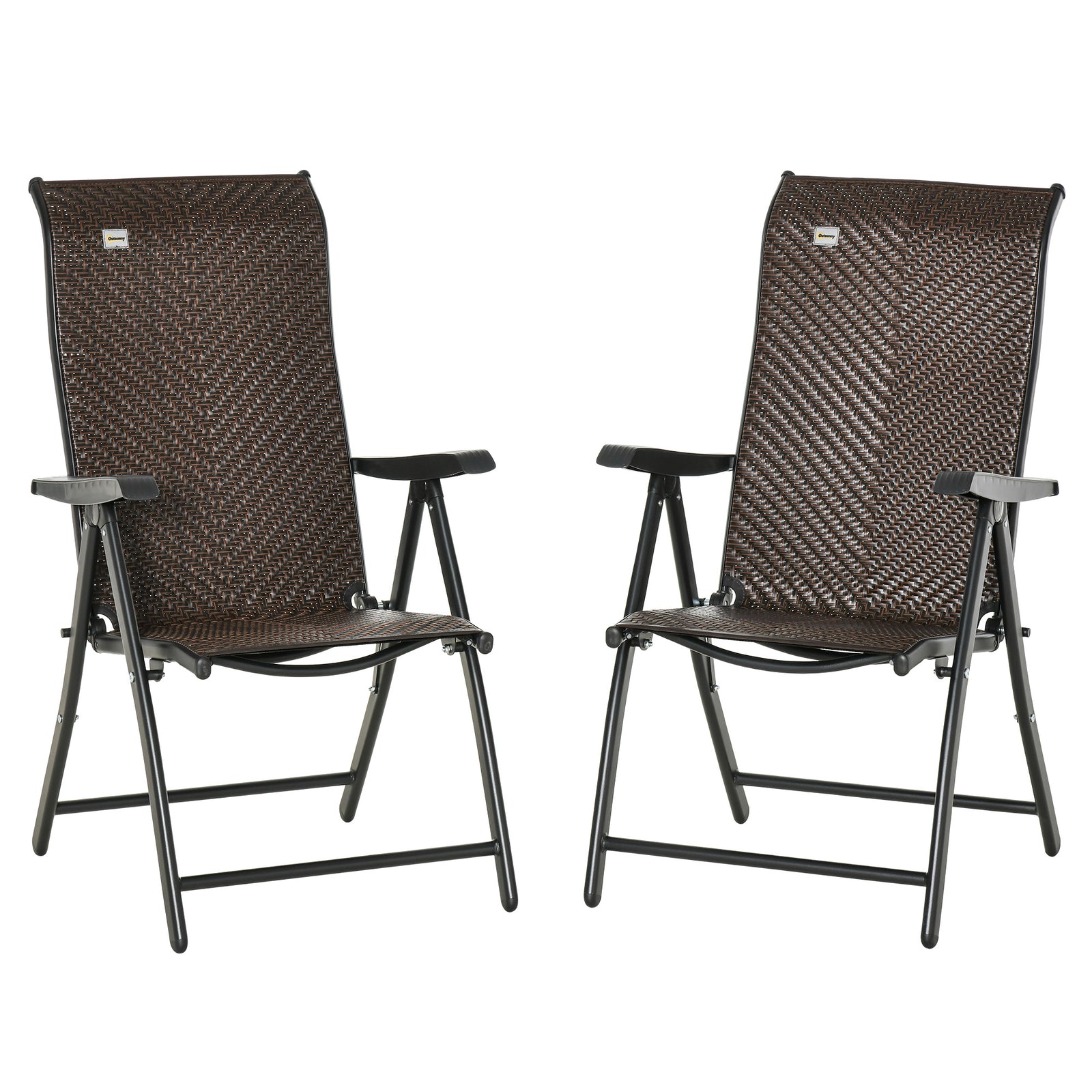 Outdoor Rattan Folding Chair Set W/ Adjustable Backrest | Set-of-2 | Brown
