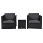 3pcs Patio Rattan Sofa Garden Furniture Set W/ Cushions | Black