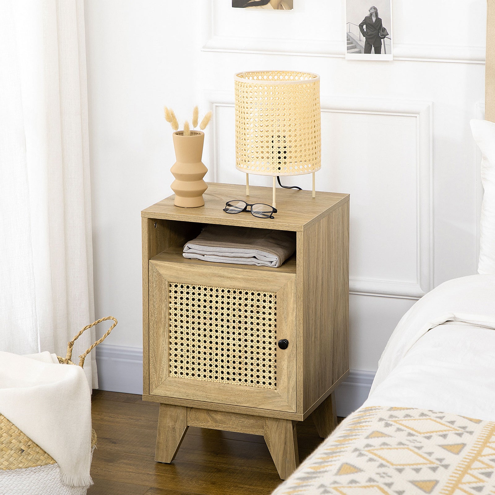 Set Of 1/2 Nightstand Rattan Bedside Table With Cabinet | Set of 1 | Natura