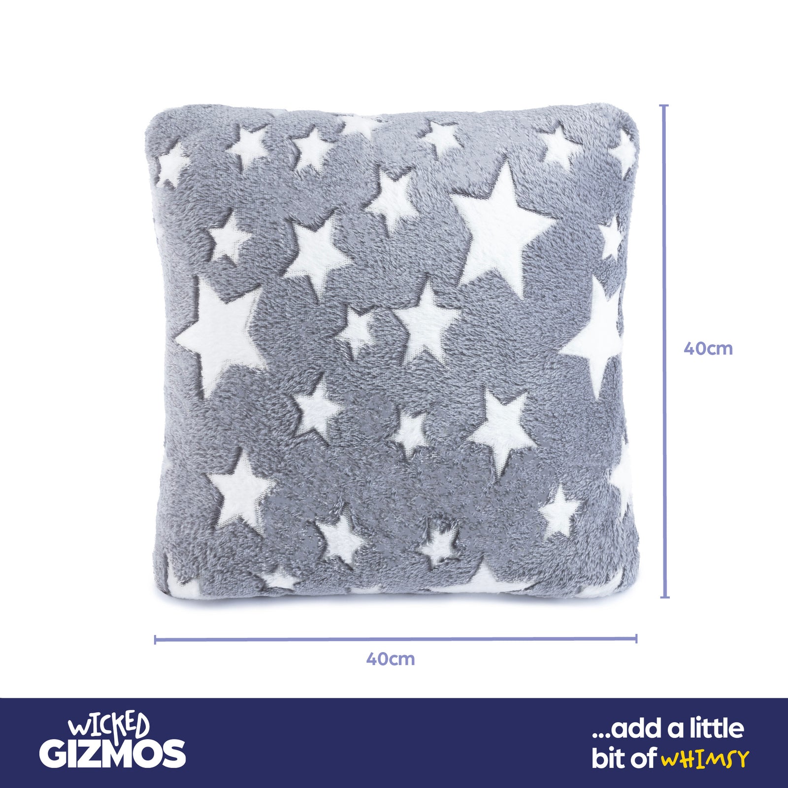 Grey Glow In The Dark Cushion With Star Pattern Soft Plush Bedroom