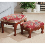 Nesting Footstools Pack Of 2 Red Woven Fabric Top, Wooden Frame