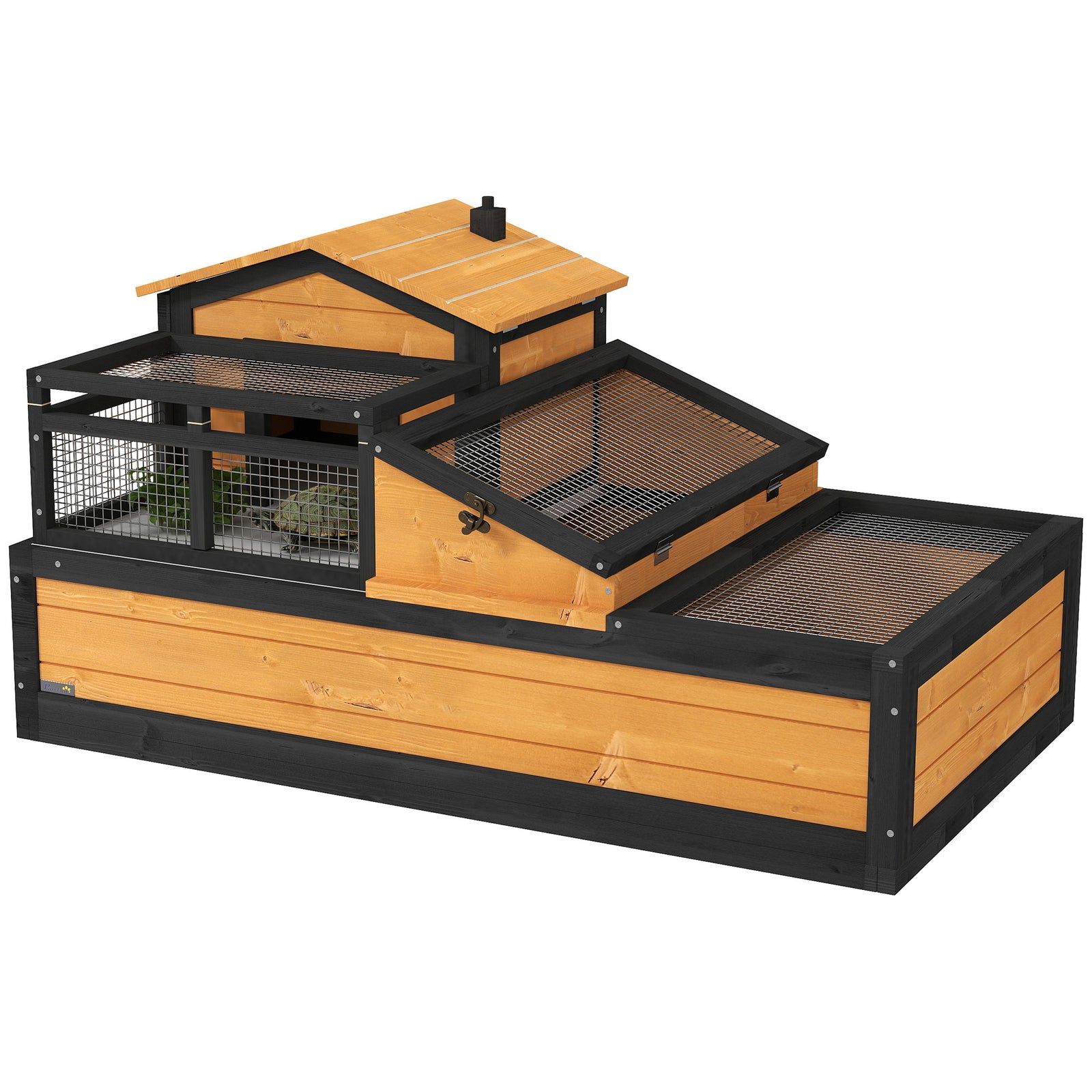 Three-room Tortoise House Habitat With Balcony, Two-story Large Reptile Cage
