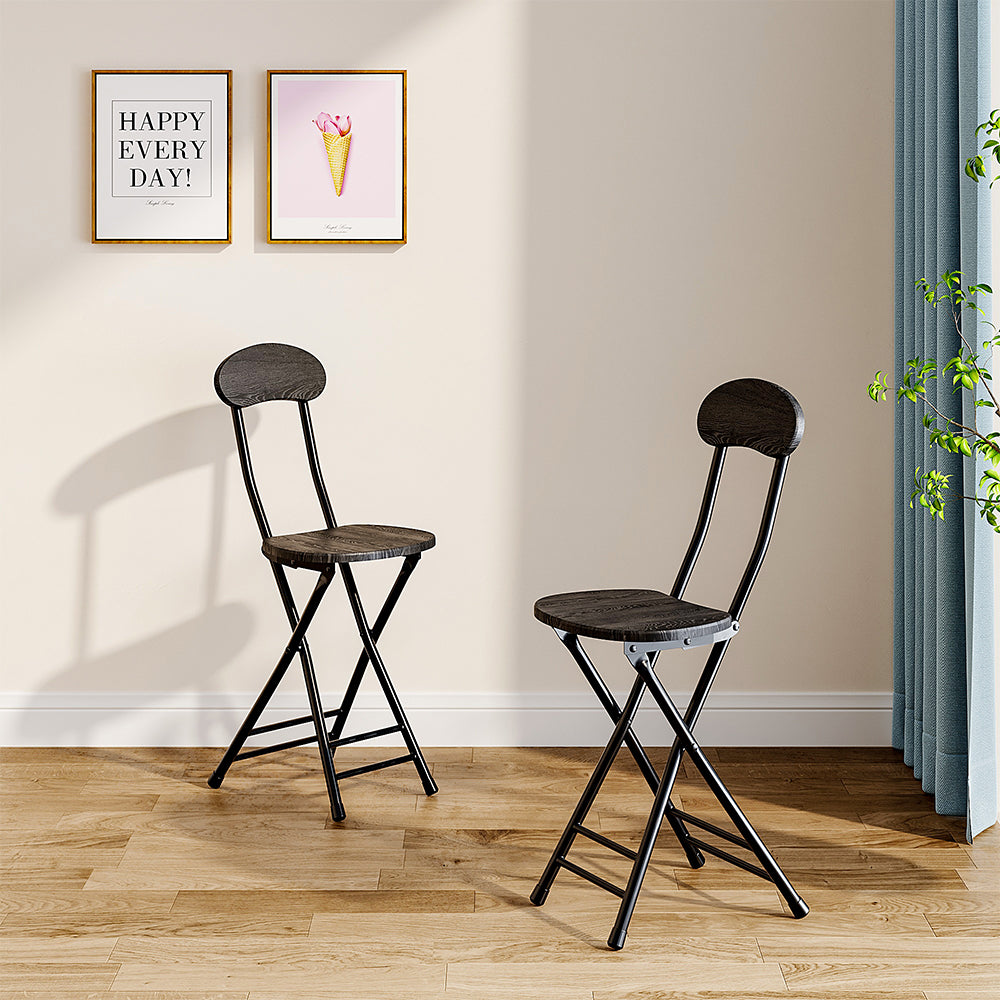 2 Pieces Compact Wooden Folding Chair With Metal Legs | Set of 2 | Black