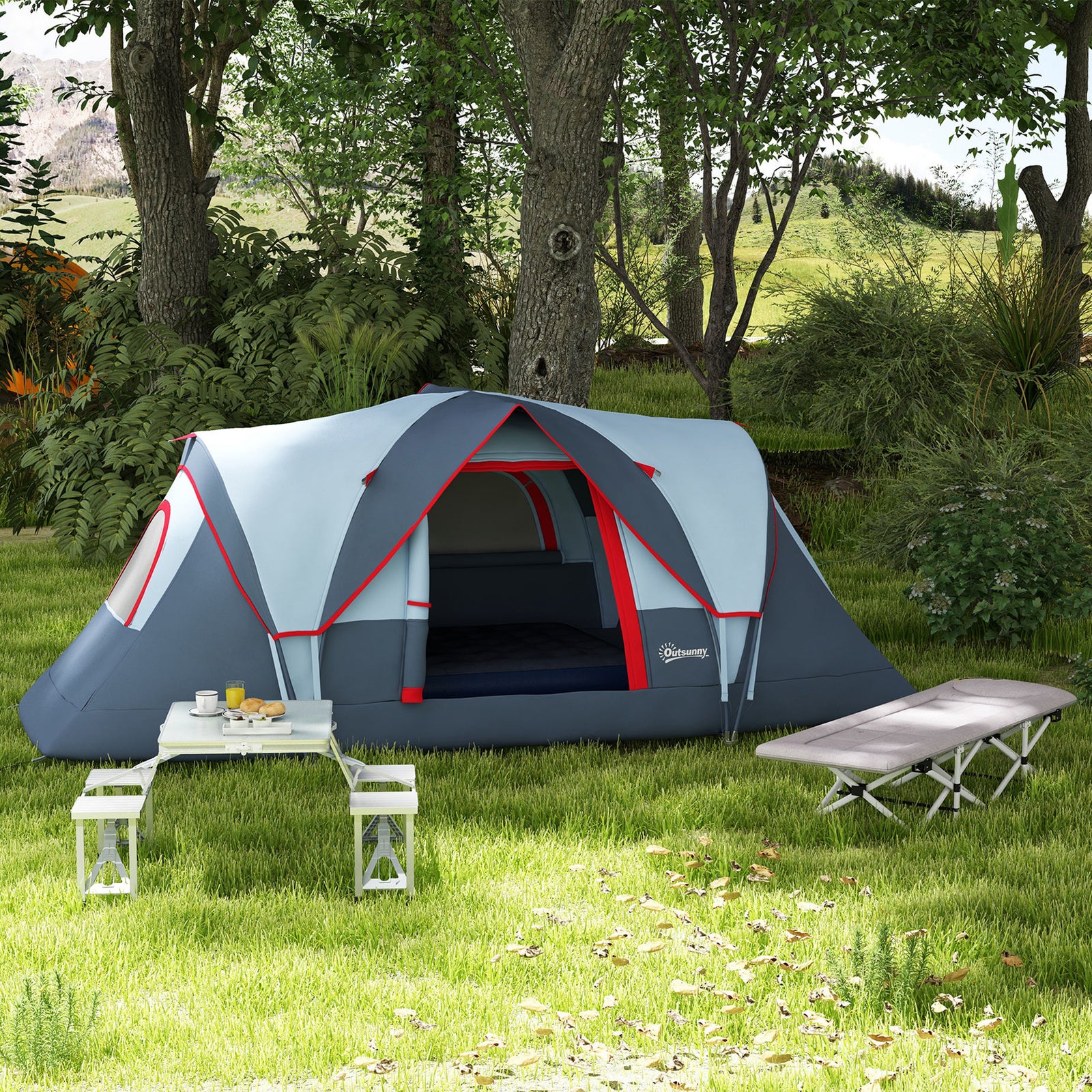 Outdoor Camping Tent For 5-6 W/ Bag, Fiberglass, Steel Frame | Gray