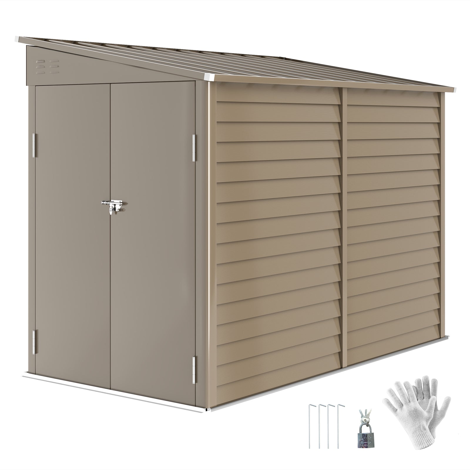 5 X 9ft Galvanised Metal Garden Shed With Foundation Kit | Brown