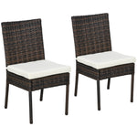 Rattan Garden Chairs W/ Cushion, Wicker Dining Chairs | Set of 2 | Brown
