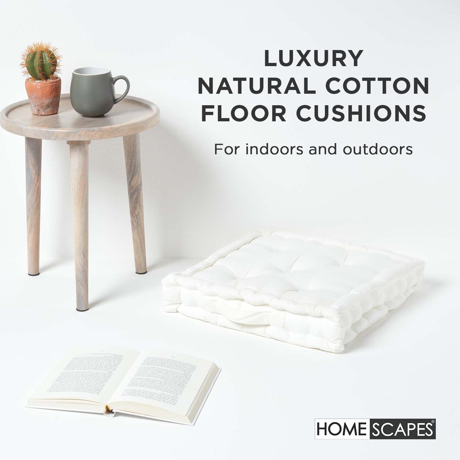 Cotton Plain Floor Cushion | 50cm x 50cm | White