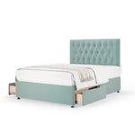 Plush Velvet 2 Drawer Divan Base And Button Headboard | Small Single | Duck Egg