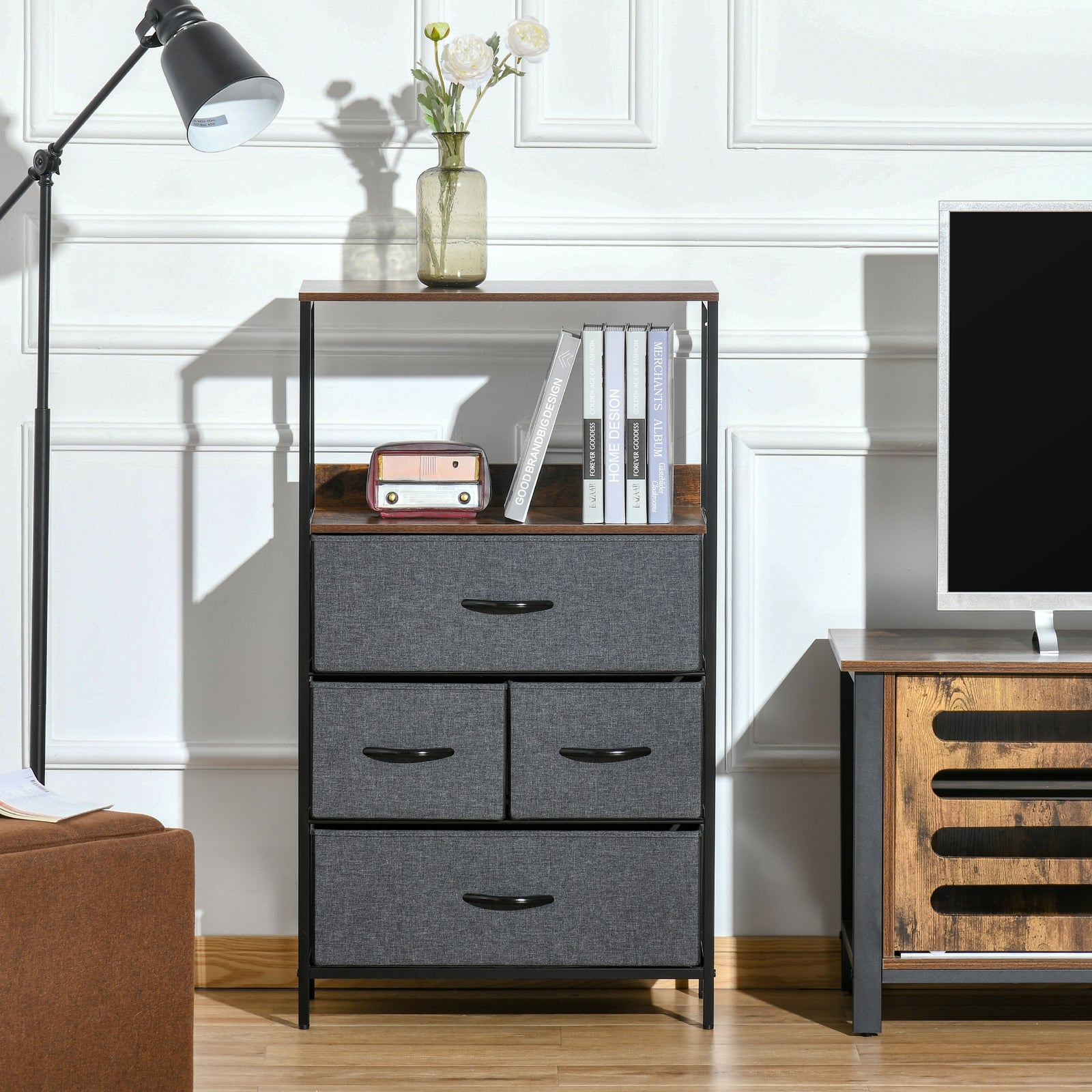 3/4 Drawer Storage Chest Unit Home Shelves Living Bedroom | Large | Black