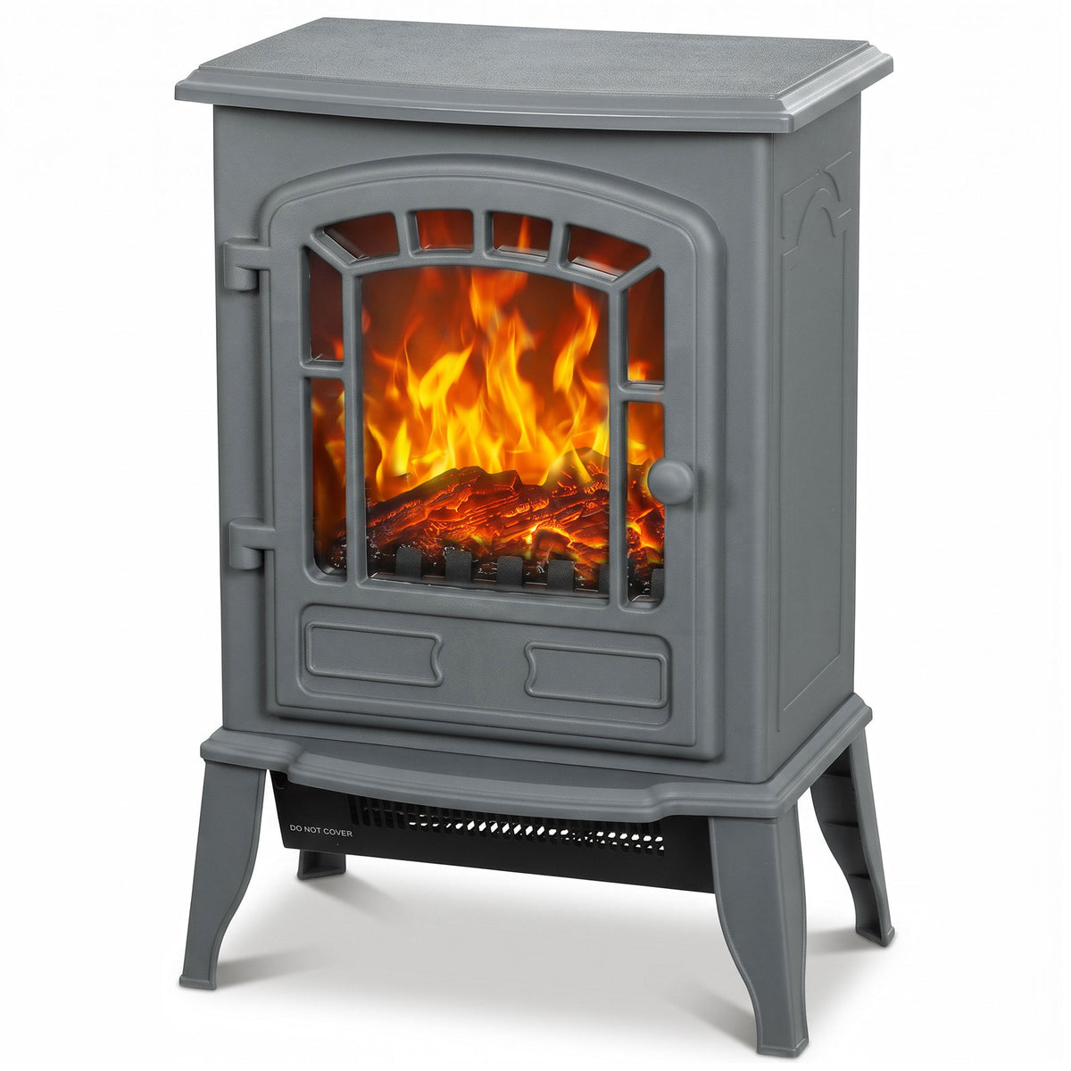 Freestanding Electric Fireplace Stove With Led Flame, 2000w | Grey