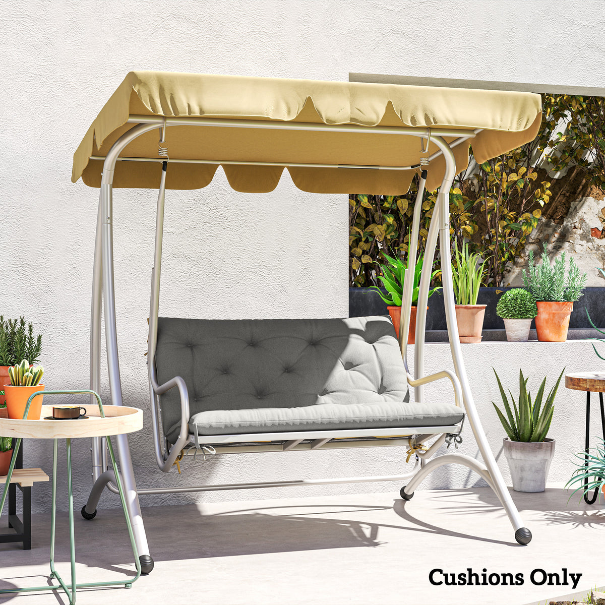 3 Seater Garden Bench Cushion Outdoor Seat Pad With Ties | Light Grey