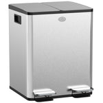 2 X 20l Dual Kitchen Bin Pedal Bin For Recycling And Waste | One Size | Silver