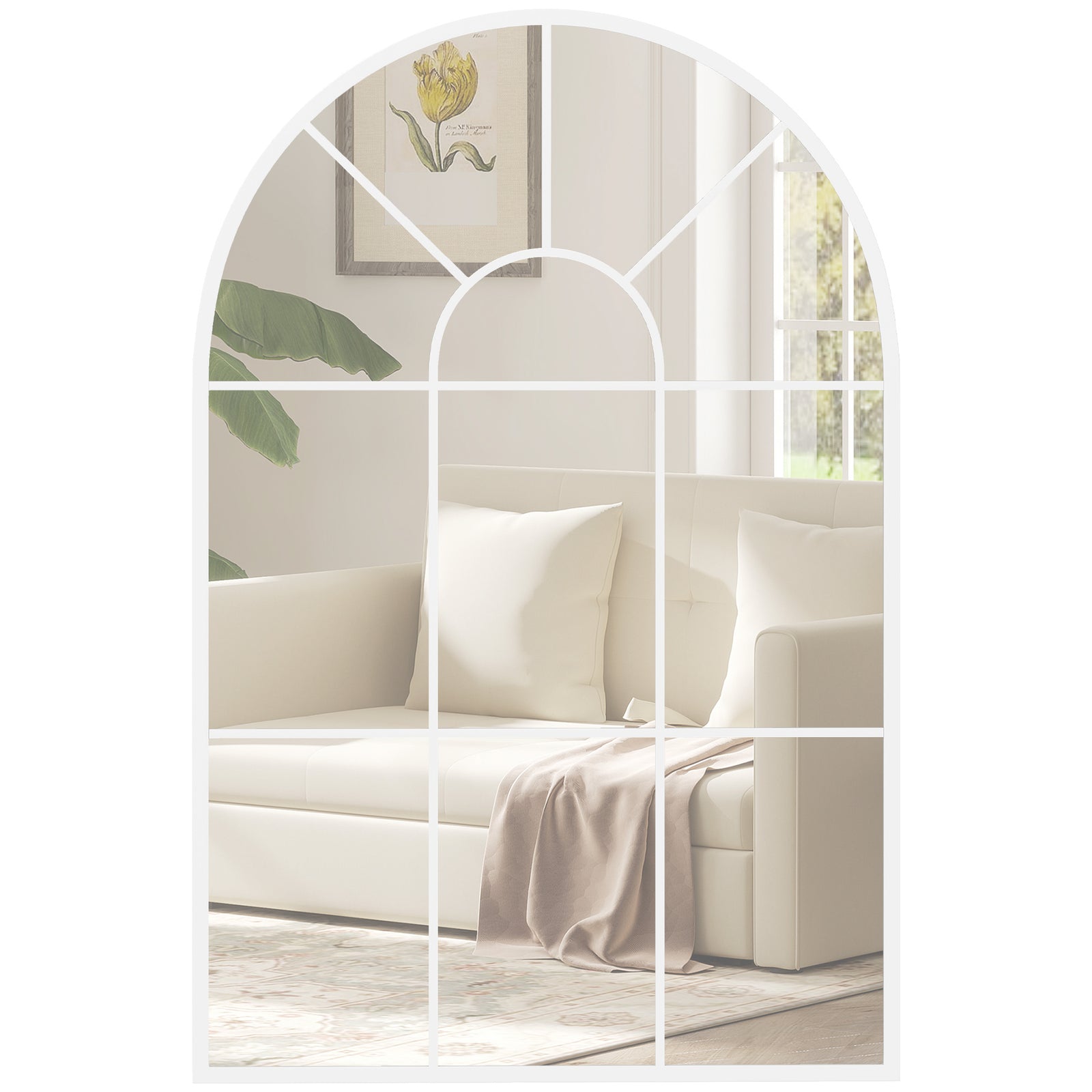 Arched Window Wall Mirror For Living Room Bedroom, 91x60cm | White