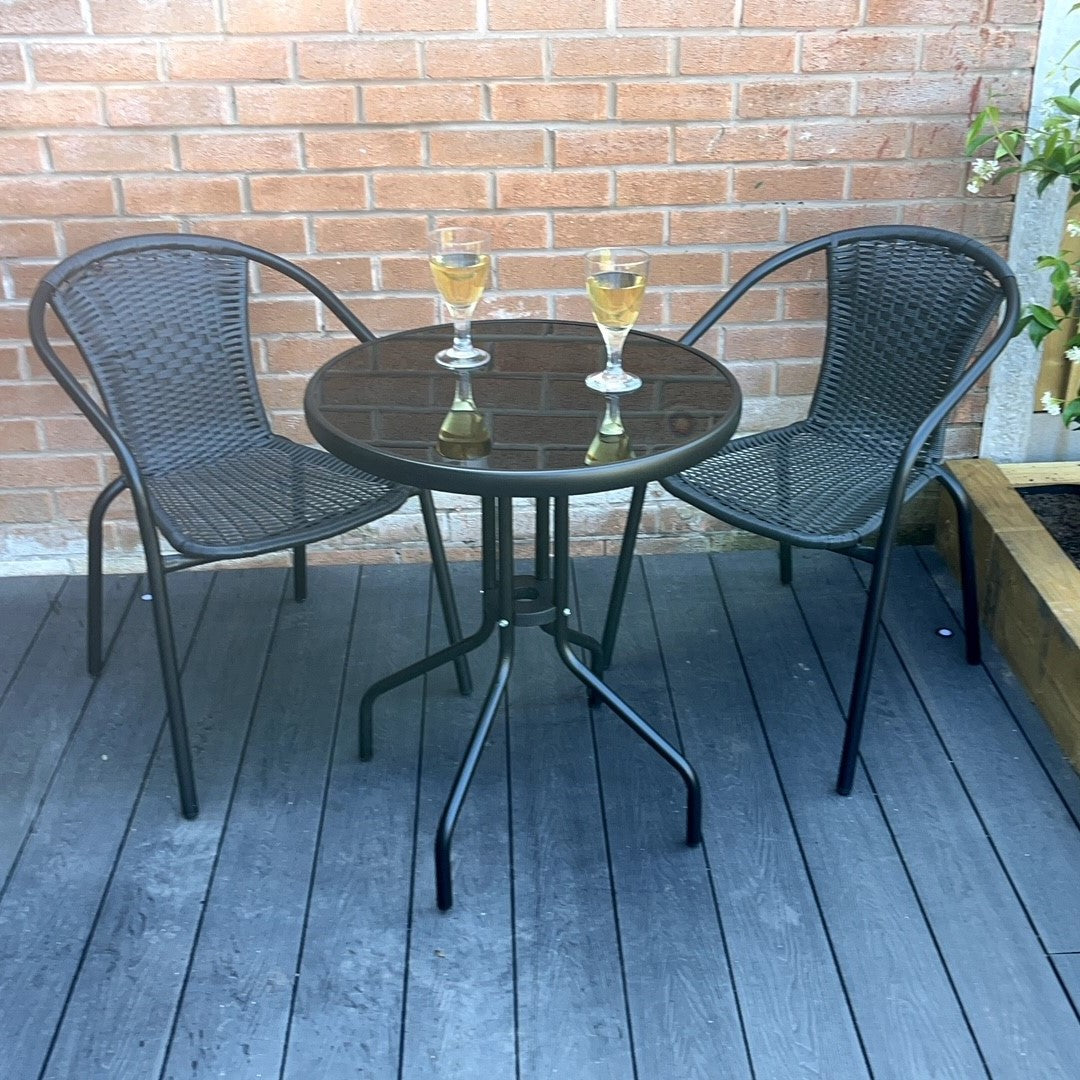 Stylish Black Rattan Bistro Set For 2 - Modern Outdoor Dining Solution | Black
