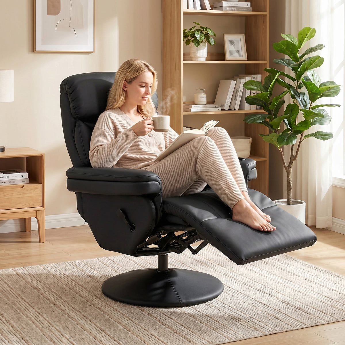 Upholstered Reclining Armchair With Adjustable Backrest | Black