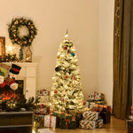 4/5/6ft Prelit Snow Flocked Christmas Tree With Light | 5ft | Green