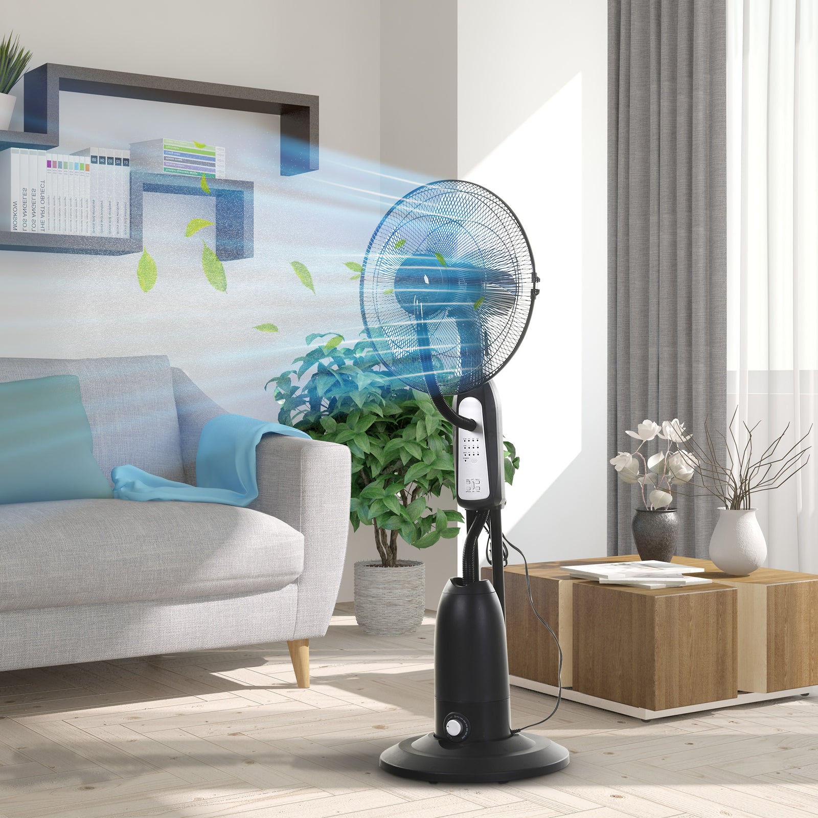 18" Pedestal Fan With Water Mist Spray, 2.8l Tank