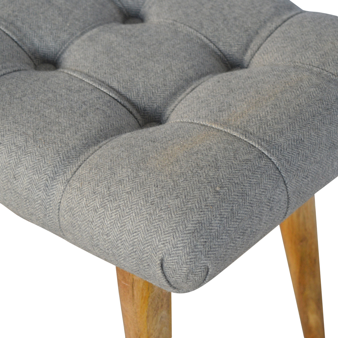 Solid Wood Curved Grey Tweed Bench