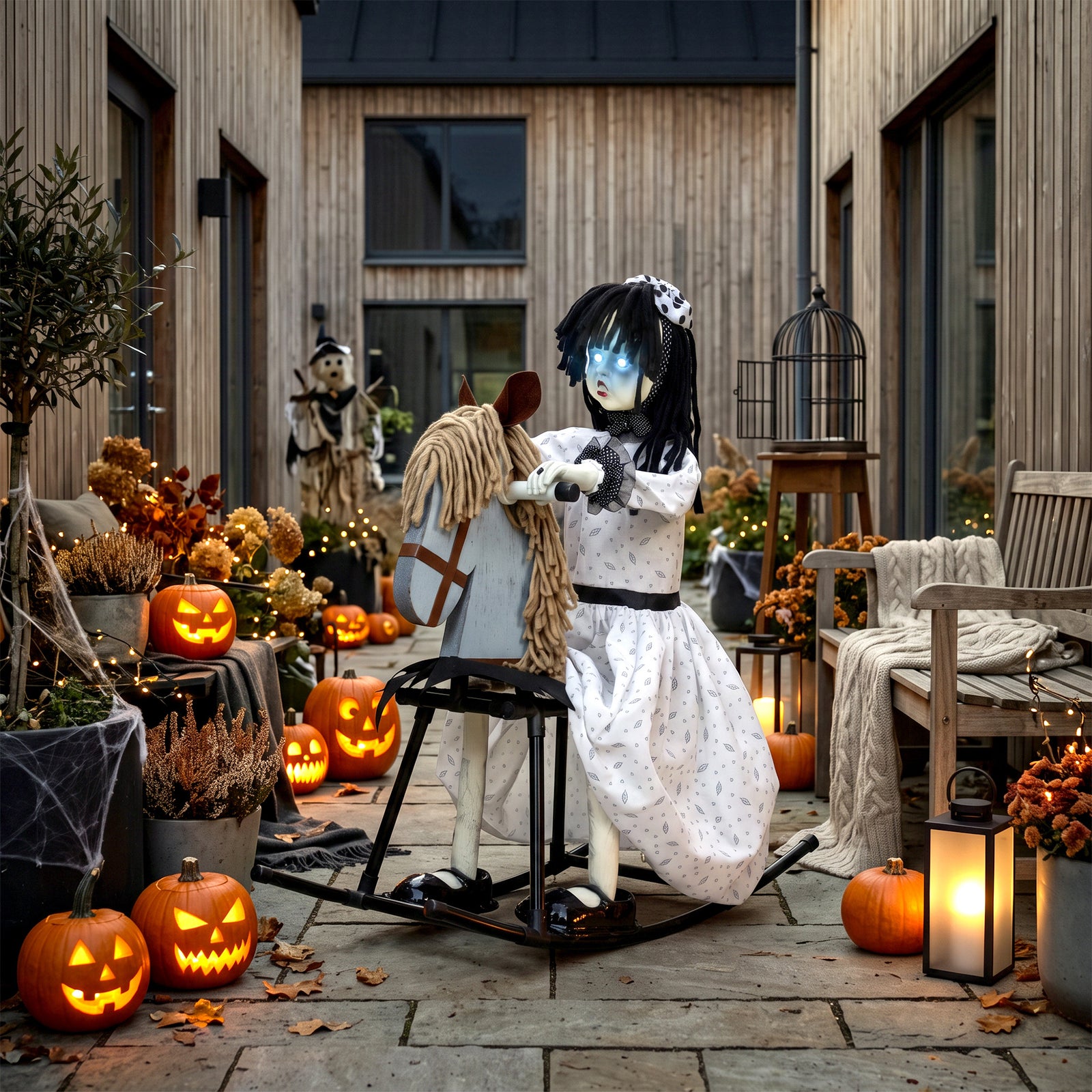 HOMCOM Animated Halloween Girl Riding Horse For Indoor, Covered Outdoor
