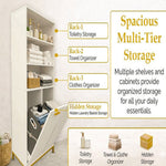 HYGRAD BUILT TO SURVIVE Bathroom Tall Storage Cabinet With 2 Laundry Hampers – Freestanding Organiser Cupboard
