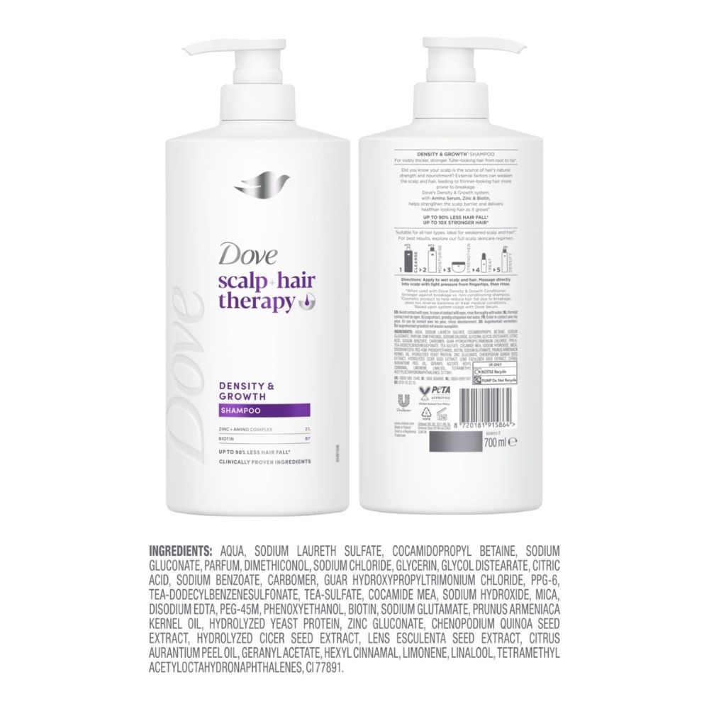 DOVE Scalp + Hair Therapy Density & Growth Shampoo 700ml 6 Pack, Zinc Care