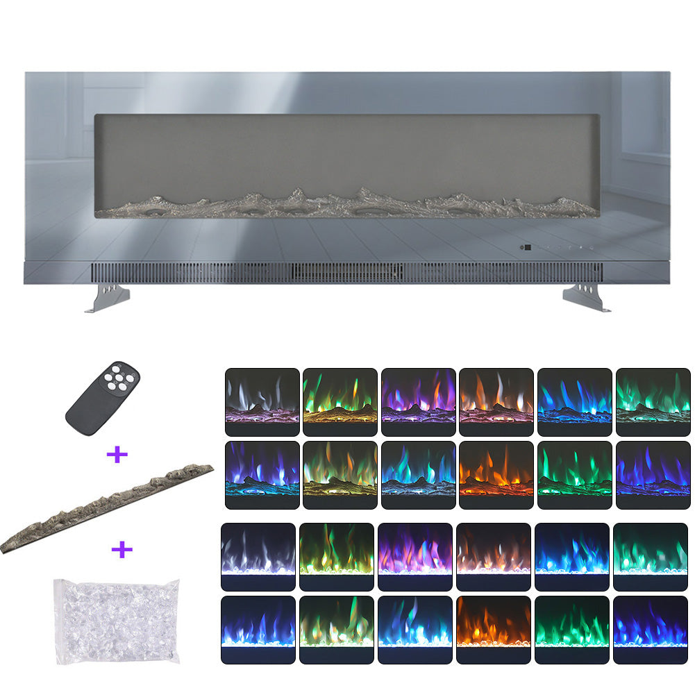 60-inch Grey Electric Fireplace, Wall Mounted Or Recessed With 12 Flame Colors & Freestanding Legs