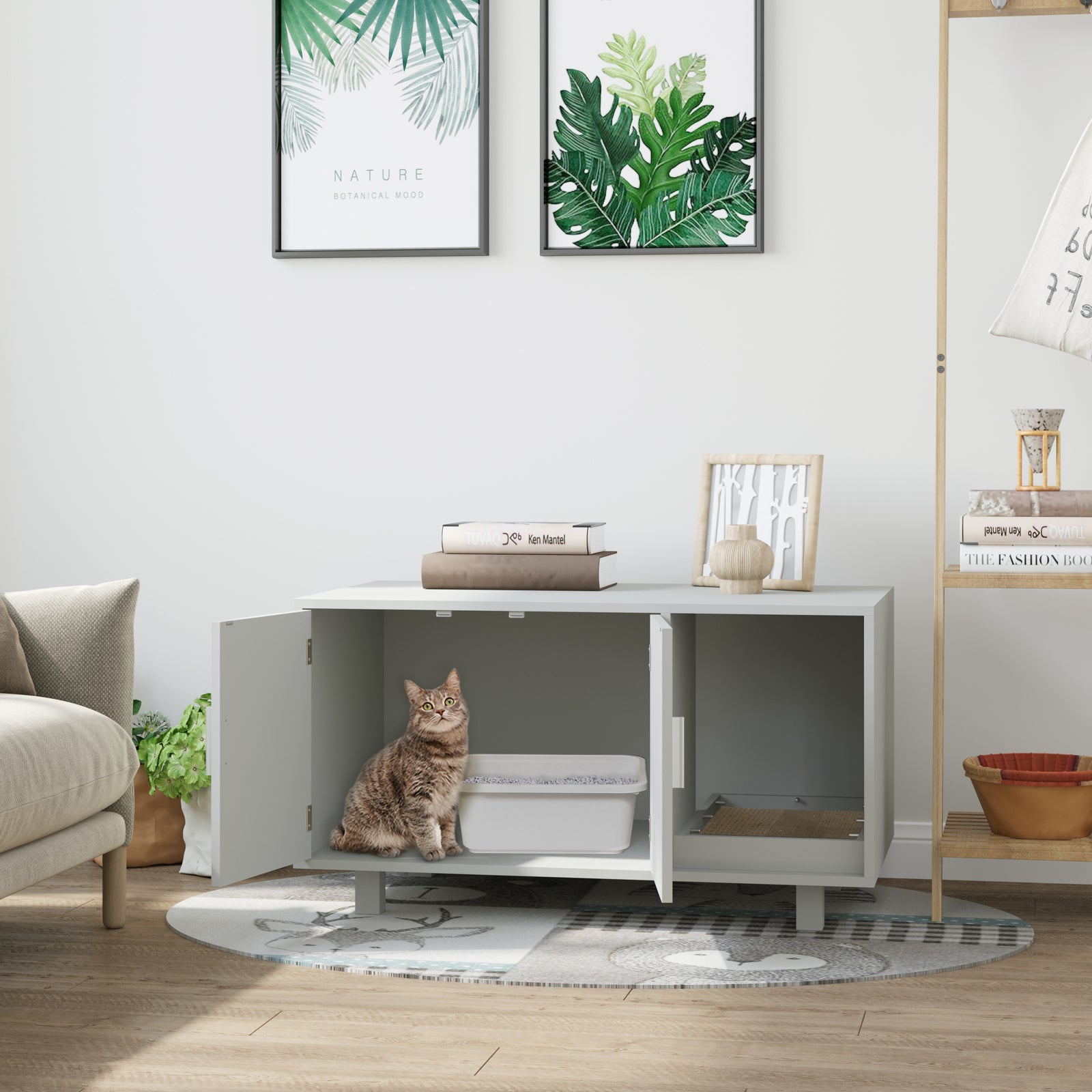 Cat Litter Box Enclosure & House W/ Nightstand/end Table Design | Gray