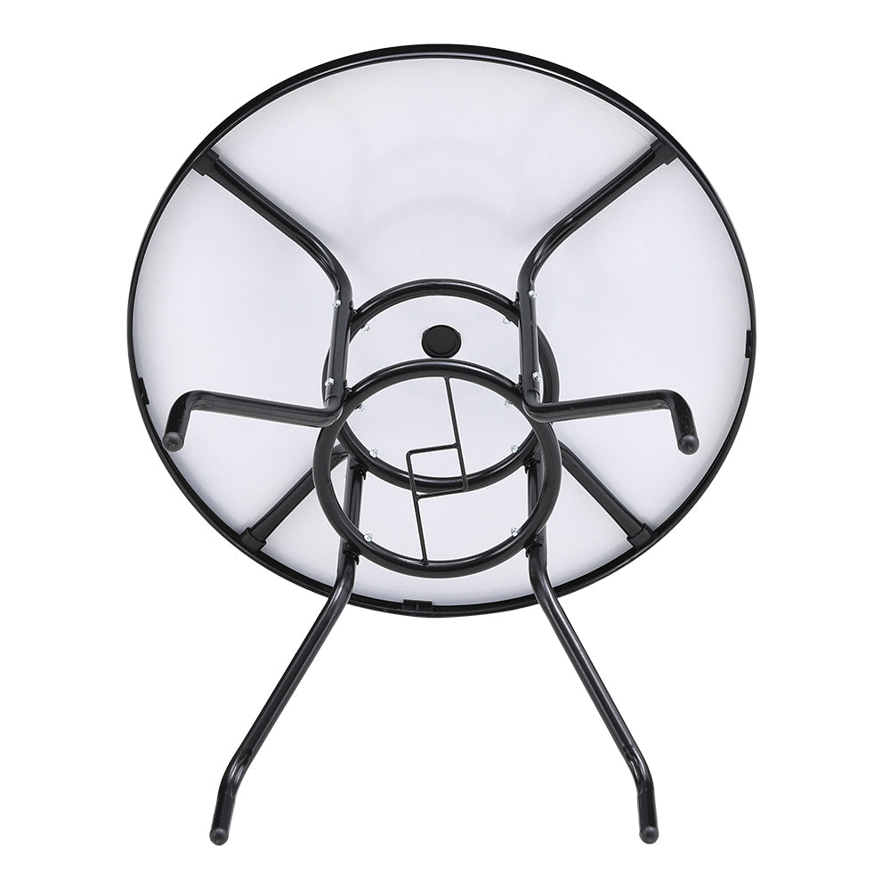 Round Garden Tempered Glass Black Marble Coffee Table - 80cm Dia X 72cm