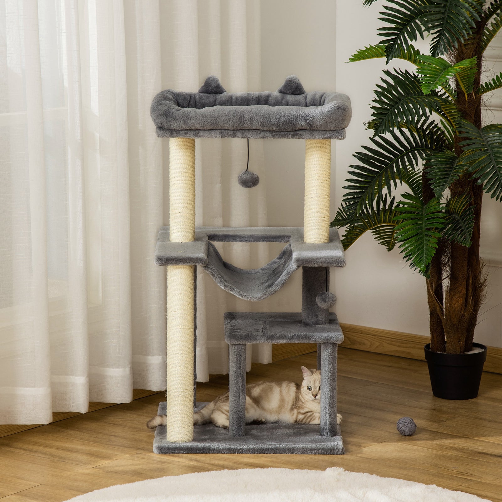 Cat Tree, 90cm Cat Tower With Sisal Scratching Posts | Grey