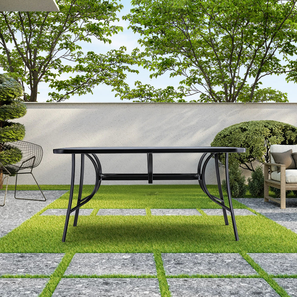 Garden Tempered Glass Wood Grain Coffee Table | Large | Black