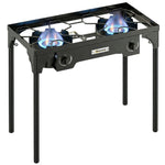 Outsunny 150,000 Btu Double Burner Camping Stove With Detachable Legs Black