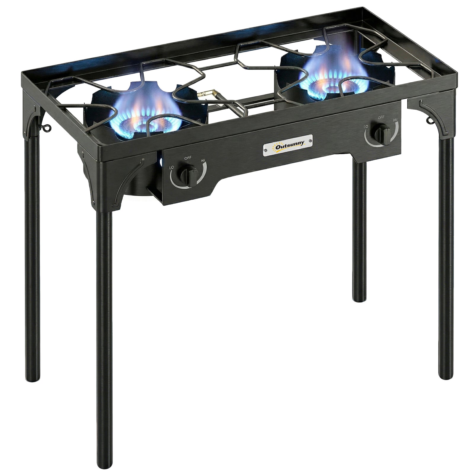 Outsunny 150,000 Btu Double Burner Camping Stove With Detachable Legs Black