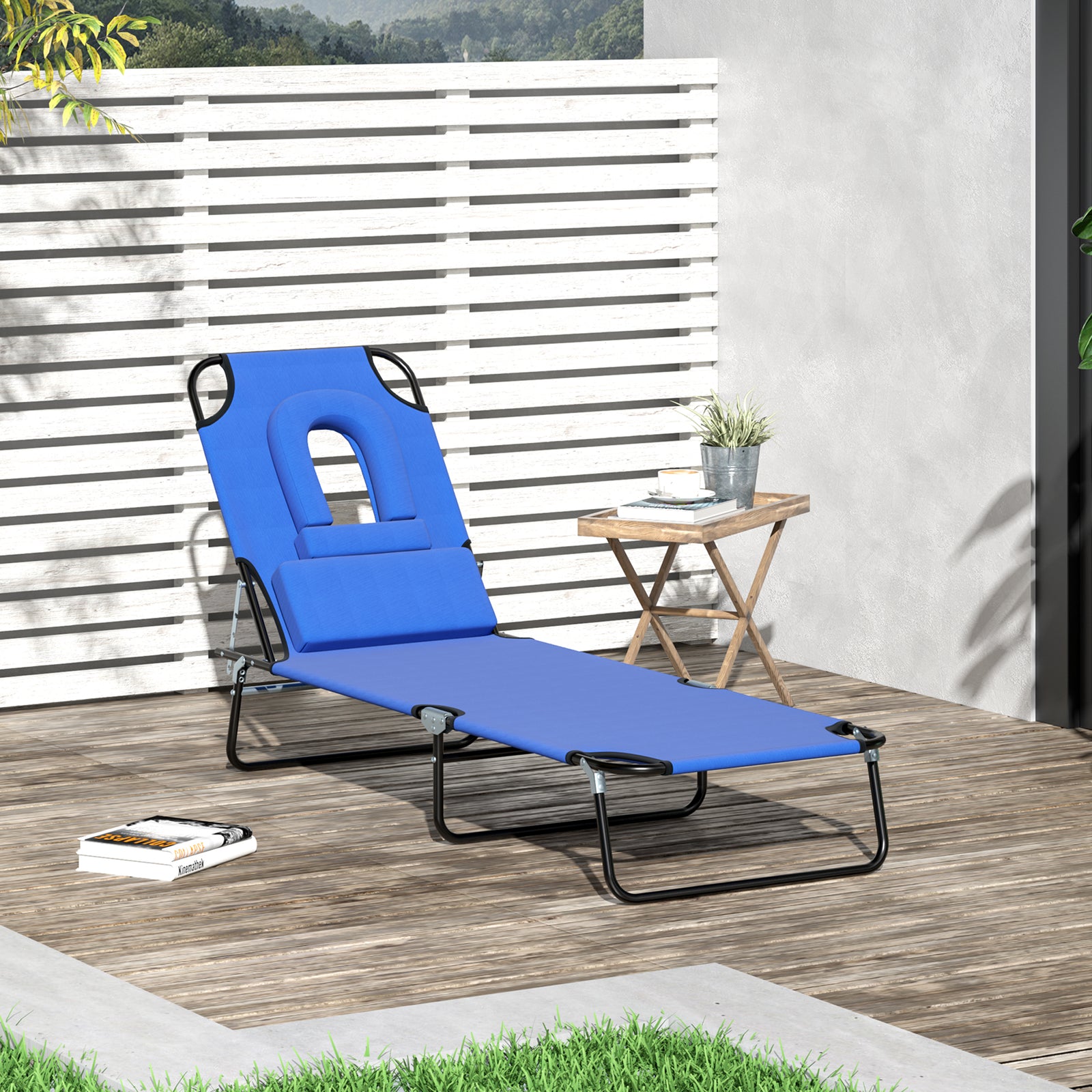 Garden Sun Lounger Folding Recliner Chair | Set of 1 | Blue