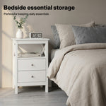 Bedside Table Wood Nightstand Cabinet 2 Storage Drawers Open Shelf | White