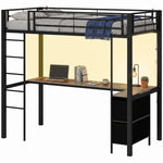 HOMCOM Metal Bunk Bed With Desk, High Sleeper With Led Light And Safety Guardrail