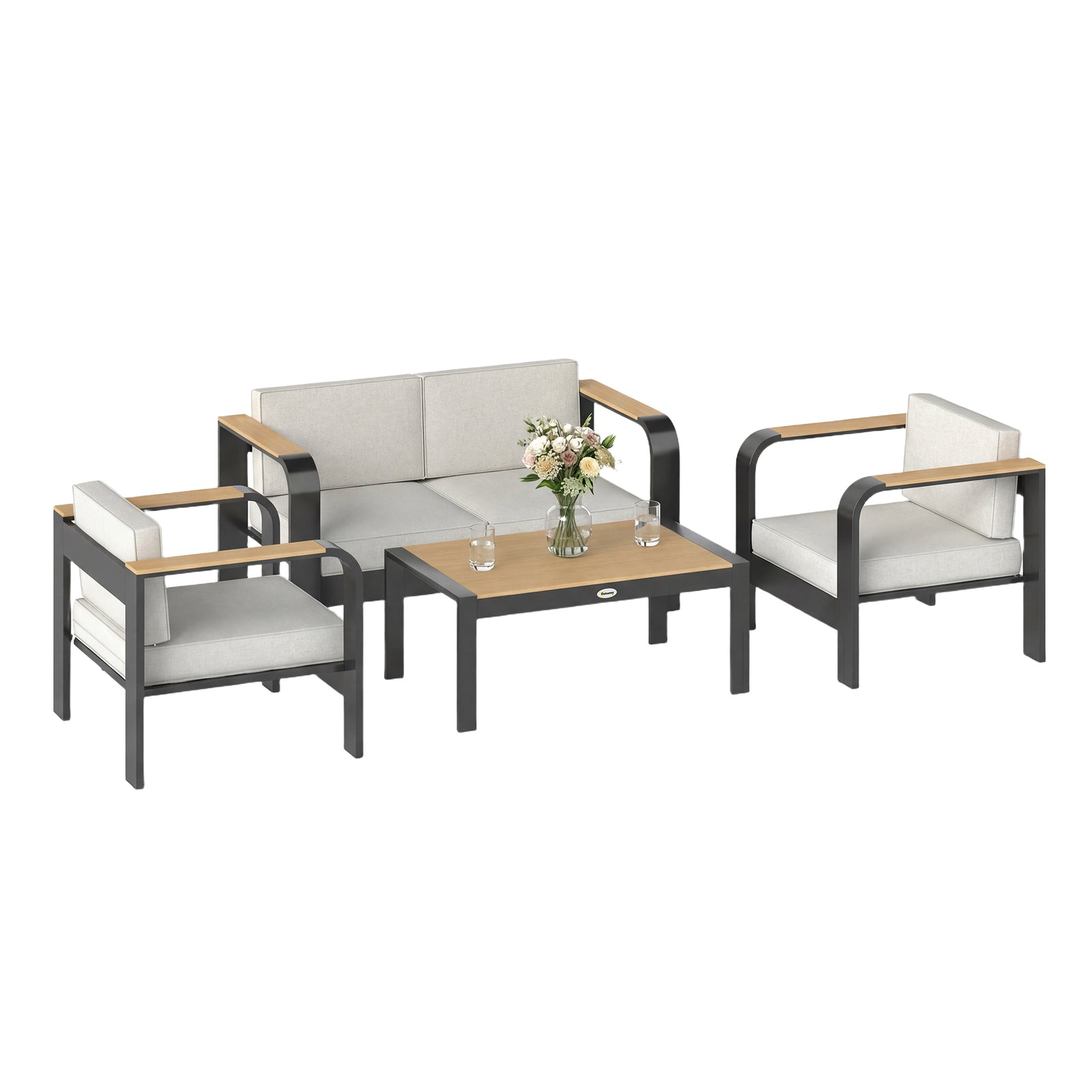 Outsunny 4 Seater Aluminium Garden Furniture Set With Olefin Cushions, Beige