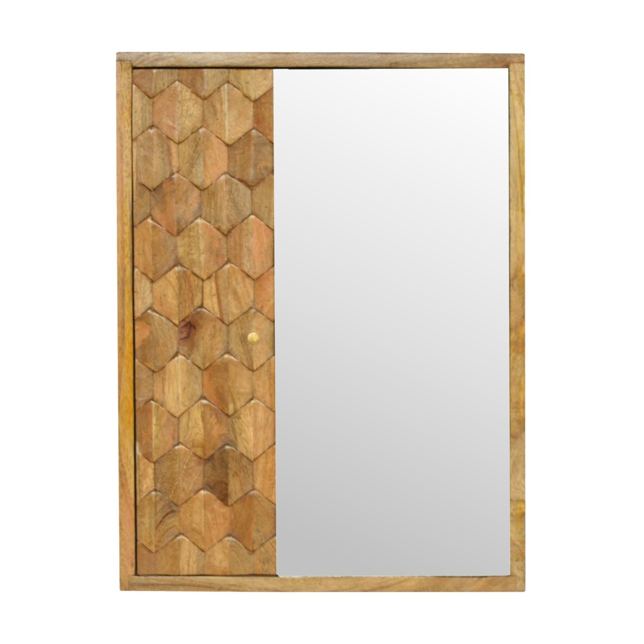 Solid Mango Wood Pineapple Carved Mirror Cabinet