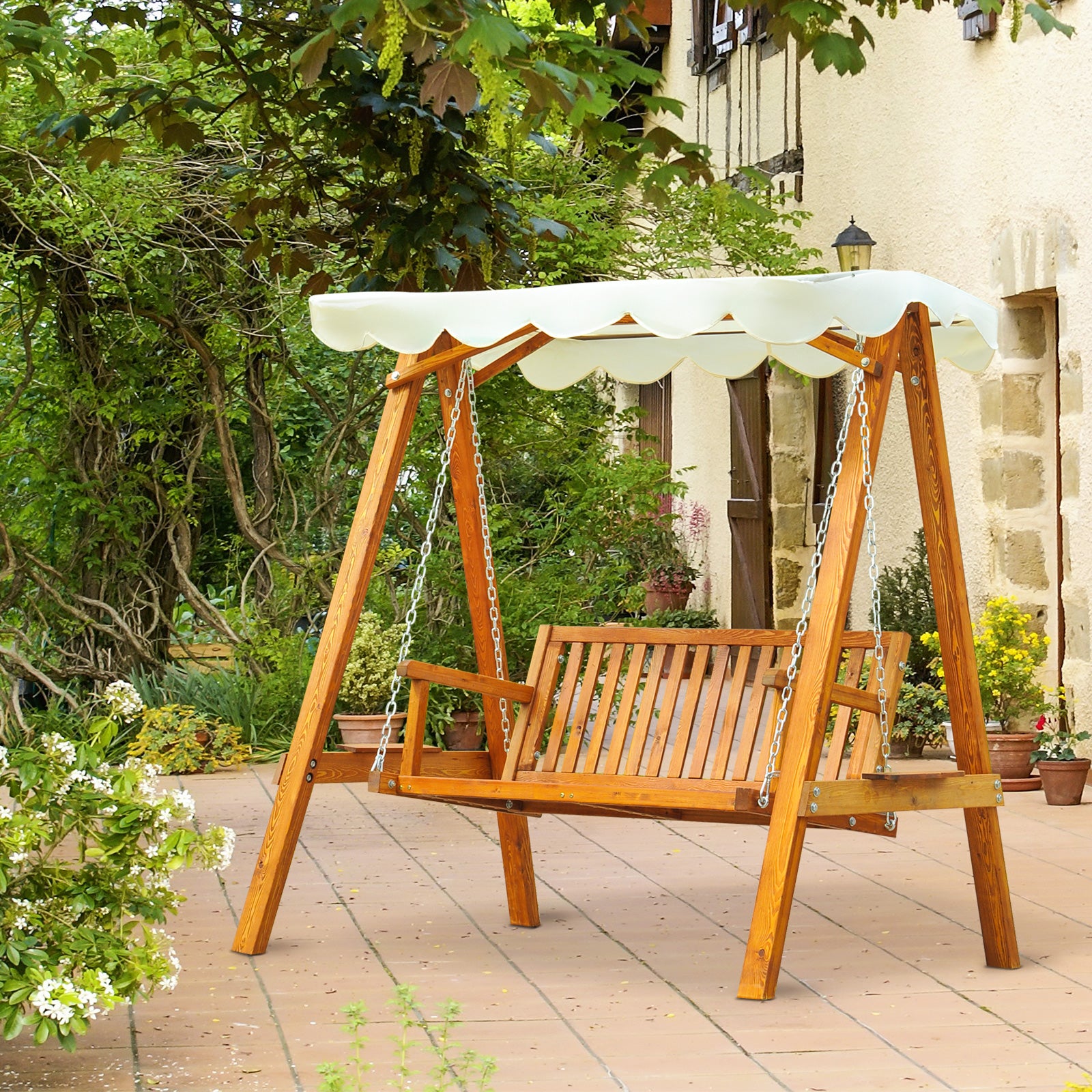 2 Seater Wooden Garden Swing Chair Seat Hammock  Lounger