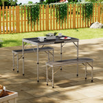 3 Pcs Picnic Table Set Aluminium Portable Folding Camping Table And Benches Set | Set of 3 | Black