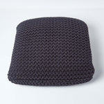 HOMESCAPES Black Square Cotton Knitted Pouffe Floor Cushion