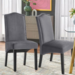 Set Of 2 Grey Velvet High Back Dinning Chair