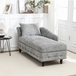 Left Hand Facing Chenille Chaise Lounge With Storage And Pillow | Grey