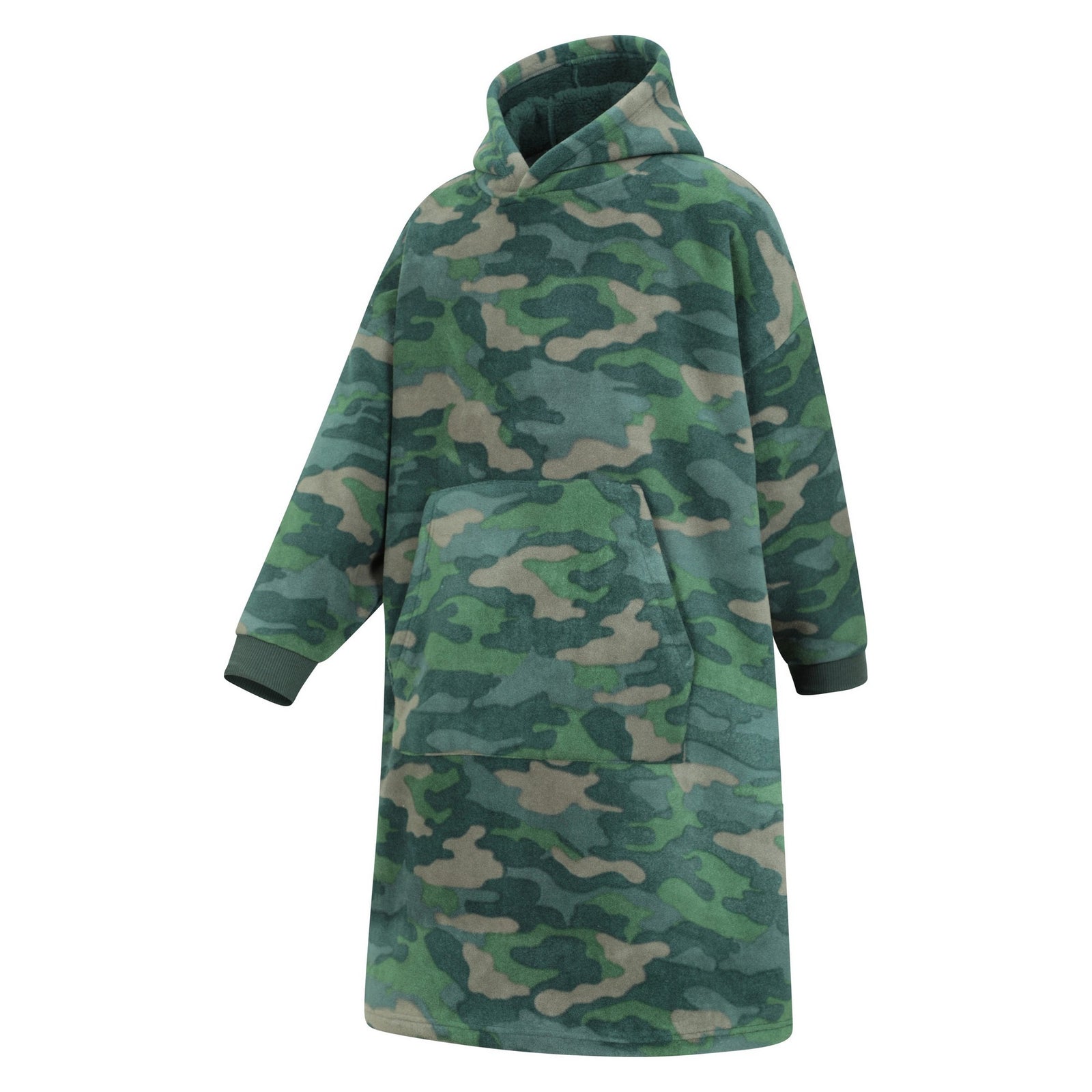 Childrens/kids Borg Lined Camo Hoodie Blanket | One Size | Olive