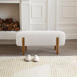 Contemporary Fabric Upholstered Bench with Solid Walnut Wood Legs, Beige，106.5cm W 44cm H