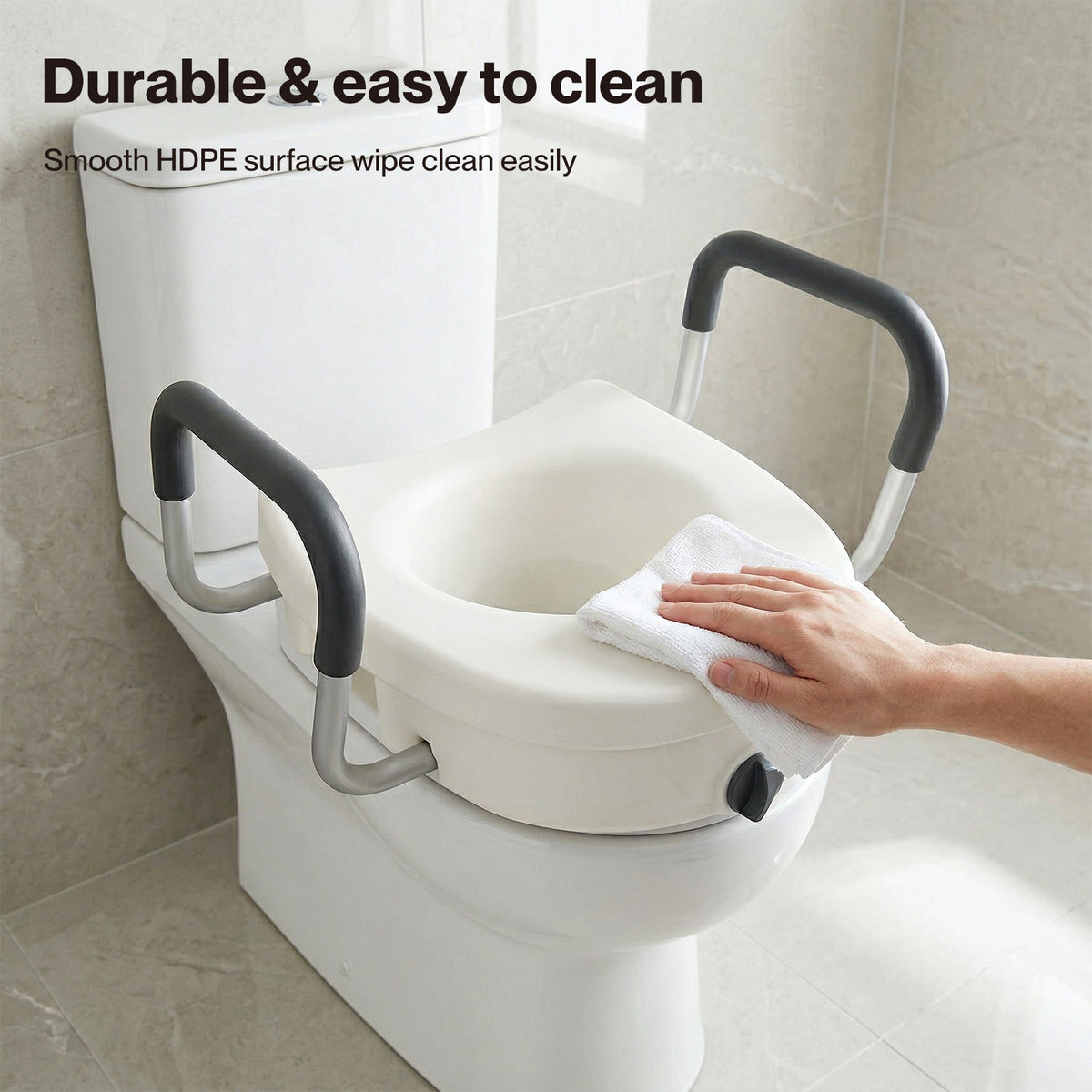 Raised Toilet Seat 12cm Riser With Adjustable Arms For Elderly Disabled | White